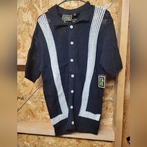 Massive Luxury Edition‎ NWT Mens Black and White Button-Up Crochet Shirt Size M